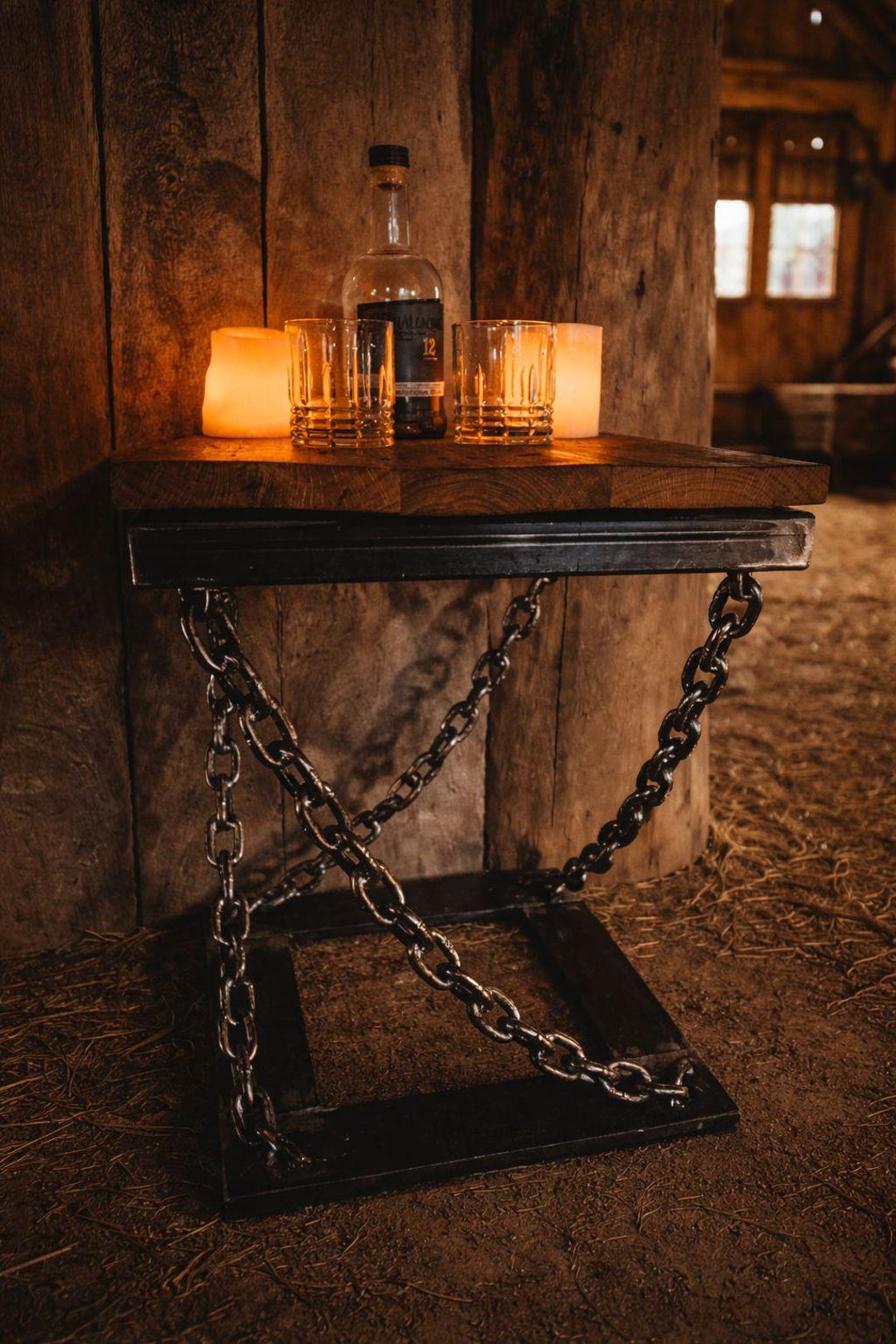 Handcrafted Rustic End Table: Industrial Chain Accent, Cabin Decor - Etsy