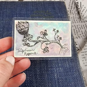 Genuine Pressed Four-Leaf Clover, Original Hand-Painted Watercolor Bookmark