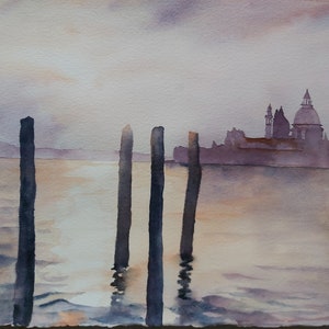Venezia, acquerello di Venezia, panorama di Venezia, dipinto di Venezia, quadro di Venezia, Venezia romantica, acquerello originale Venezia