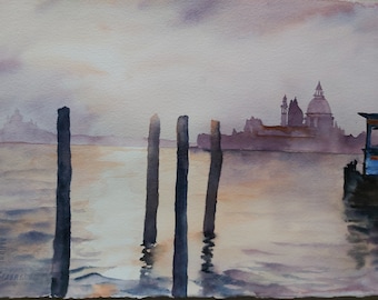 Venice, watercolor of Venice, panorama of Venice, painting of Venice, painting of Venice, romantic Venice, original watercolor Venice