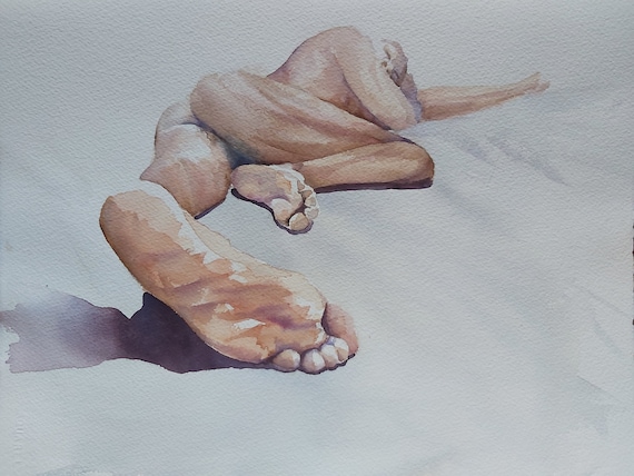 nudo maschile, corpo d'uomo, uomo sdraiato, nudo, acquerello di nudo maschile, dipinto di uomo nudo, quadro di nudo d'uomo
