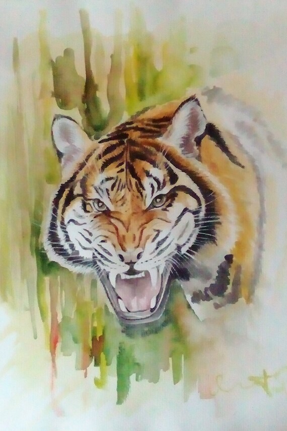 Tiger watercolor painting | Etsy