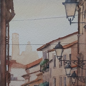 paesaggio italiano, veduta di Vicenza Italia, acquerello di Vicenza, dipinto di città italiana, quadro di Vicenza Italia,
