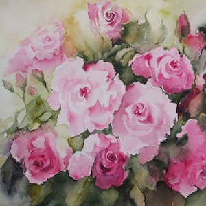 rose, acquerello di rose, quadro di rose, dipinto di rose, rose dipinte, fiori rosa,  mazzo di rose, acquerello di fiori rosa