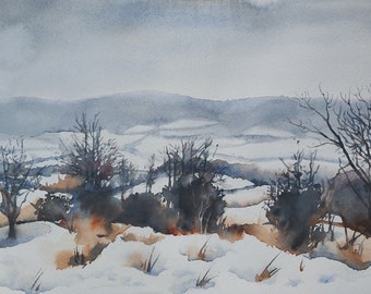 snow, winter, seasons, snow landscapes, snow watercolor, winter painting, snow painting, winter season, winter landscape