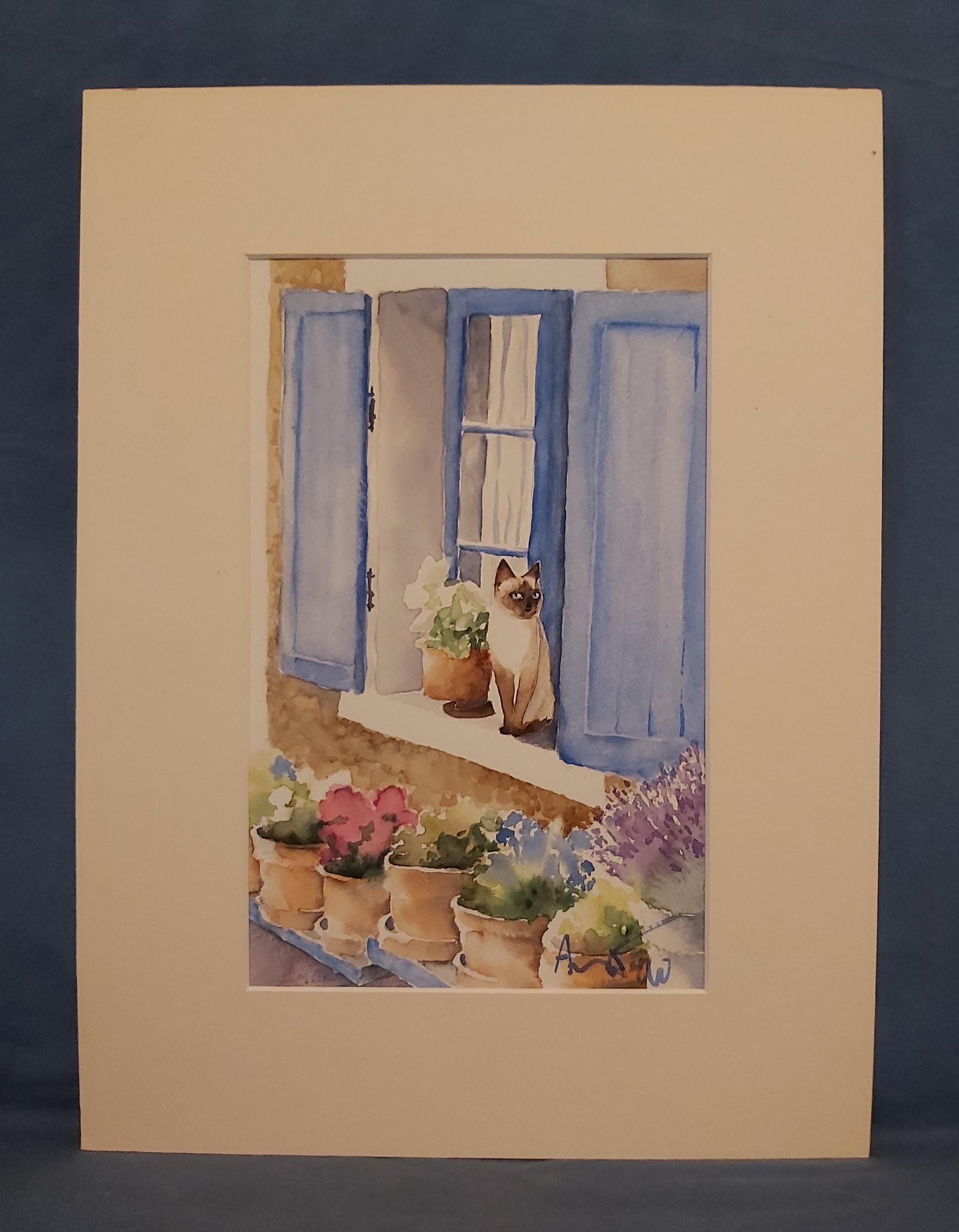 絵画 。壁掛け絵原画【女性の主人が花瓶を片付ける時に遊んでいた2匹のシャム猫】 絵画 。壁掛け絵原画【女性の主人が花瓶を片付ける時に遊んでいた2