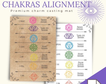 Chakras Charm casting mat for runes, charms, bones, crystals, lithomancy for fortune tellers - Printable file