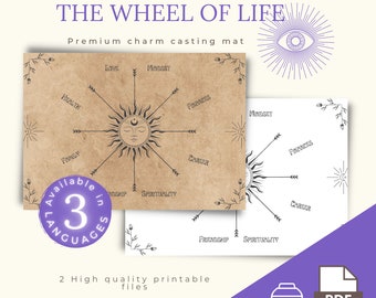 Charm casting mat for charms runes bones dice lithomancy for fortune tellers and tarot - The wheel of Life - Printable file