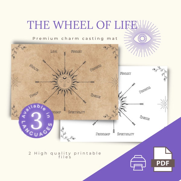 Charm casting mat for charms runes bones dice lithomancy for fortune tellers and tarot - The wheel of Life - Printable file