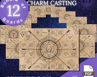 12 Charm casting boards Astrobundle for all astrology lovers, ideal for charms, runes, crystals, tarot - Pack of 12 charm casting boards
