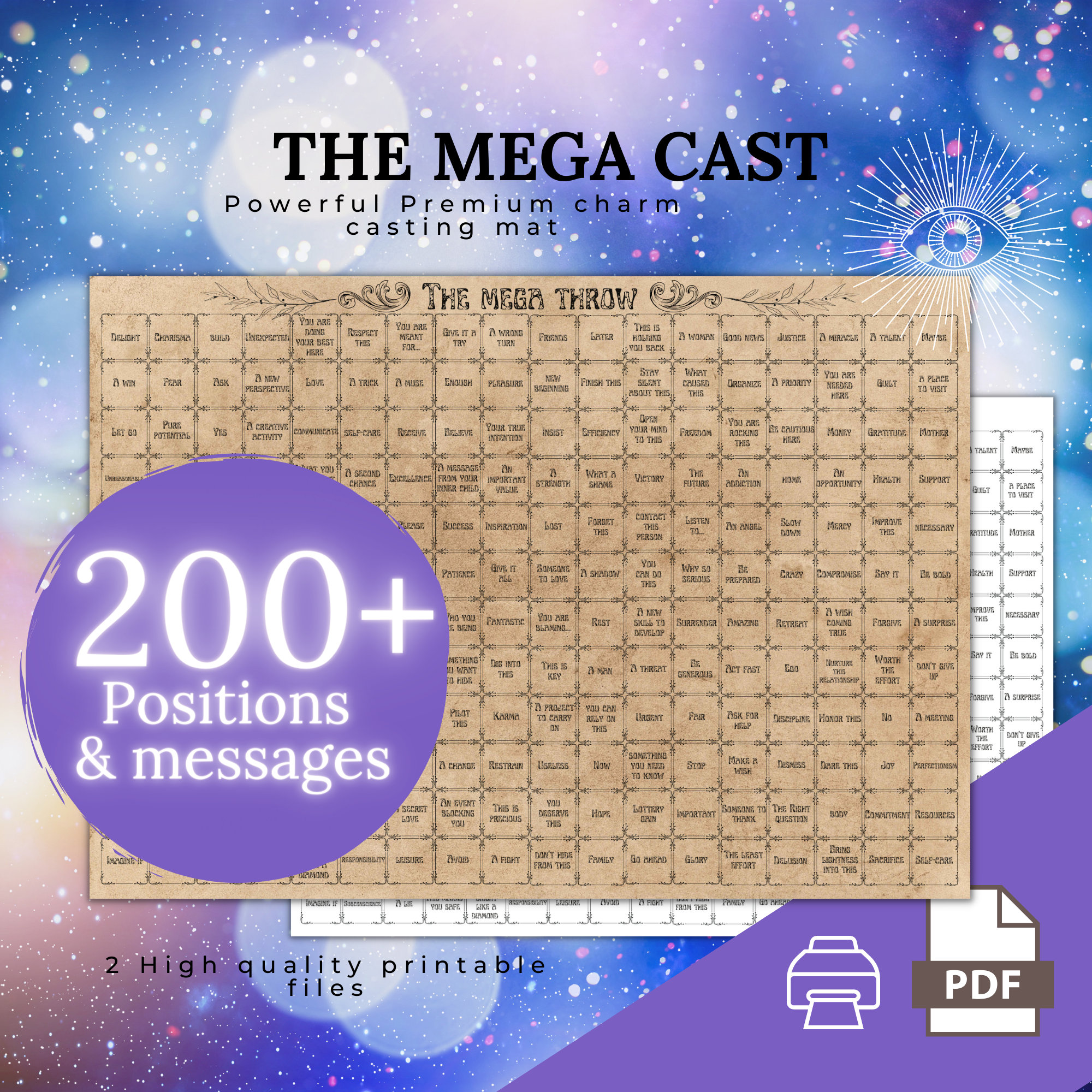 Charm casting board The Mega Throw - BETTER THAN TAROT Printable file - for personal growth, divination, Love readings, Money readings
