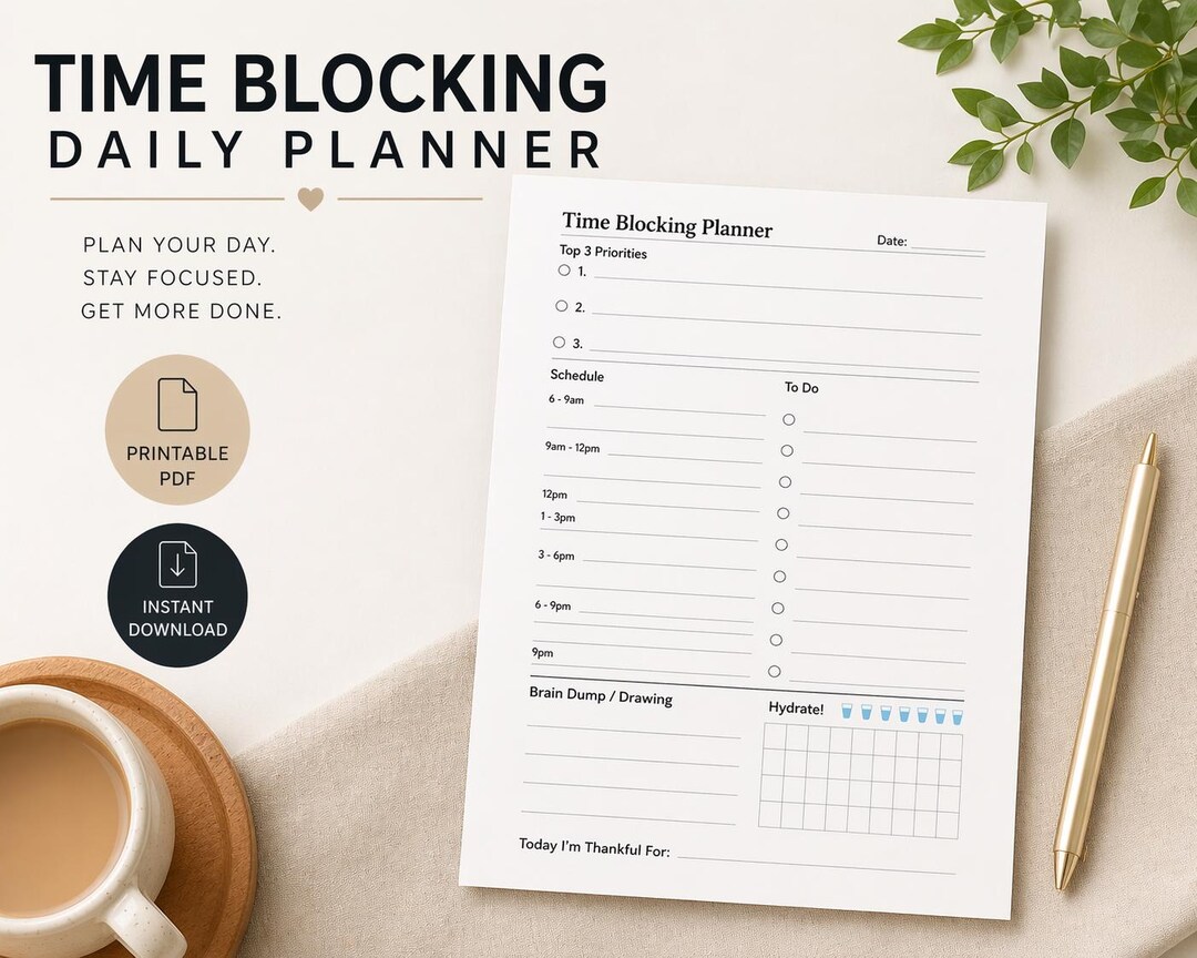 Time Blocking Daily Planner Printable, Minimalist Daily Schedule PDF ...