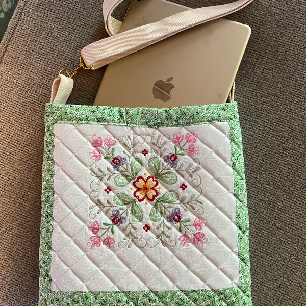 Handmade Embroidered Quilted Tablet Bag