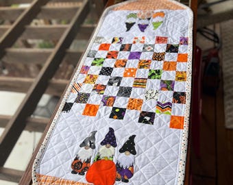 Halloween Handmade Gnome and Pumpkin Table Runner