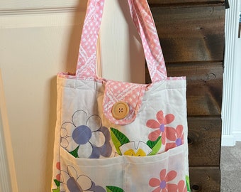 Quilted Tote Bag Made From Vintage Sheets