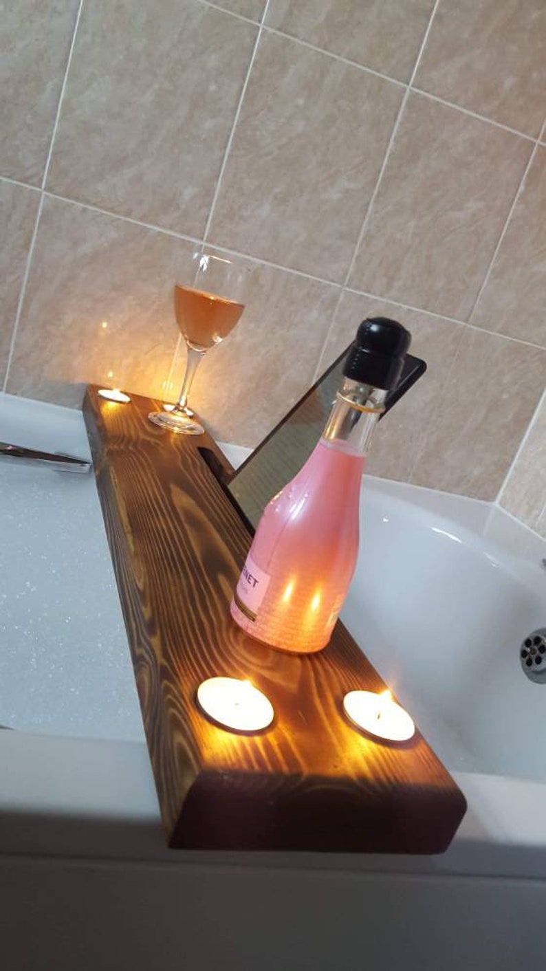 Deluxe Bath Caddy Wooden Bath Tray With Wine Glass Holder Etsy UK