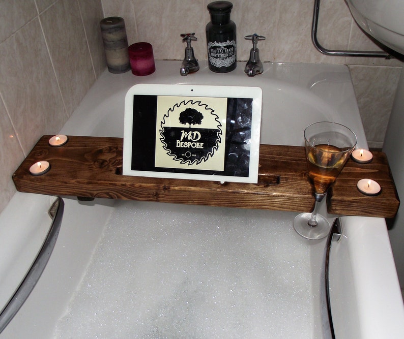 Deluxe Bath Caddy Wooden Bath Tray With Wine glass holder Etsy
