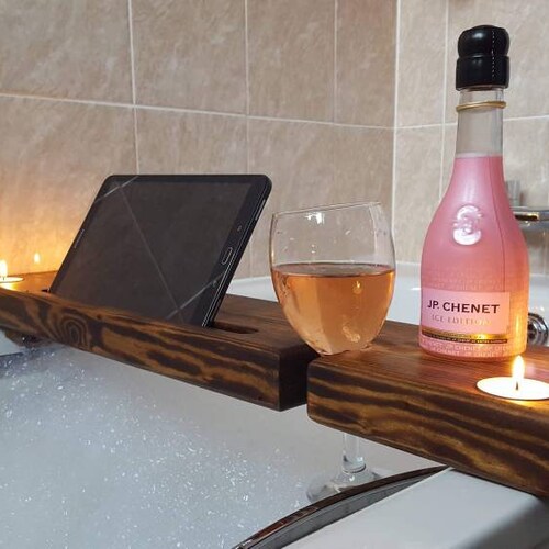 Deluxe Bath Caddy Wooden Bath Tray With Wine Glass Holder Etsy UK