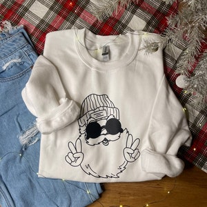 Hippie Santa Sweatshirt, Peace Sign Santa, Groovy Santa, Cool Santa, Fun Christmas Sweatshirt, Christmas Crewneck Pullover,