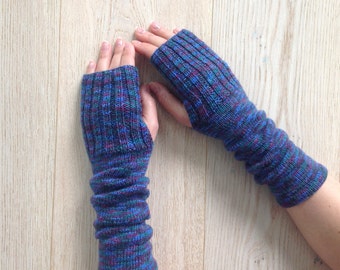 Hand knitted fingerless gloves Women wool fingerless mittens Knit long arm warmers Multicolor mittens Hand-dyed yarn Natural wool mittens