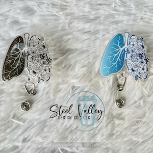 Floral Lung Badge reel, Lung badge reel, respiratory tech badge reel
