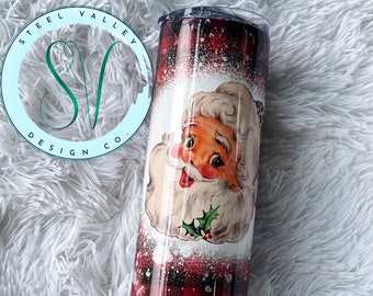 Buffalo plaid Tumbler, Vintage Santa Tumbler, Santa Tumbler, Christmas Tumbler