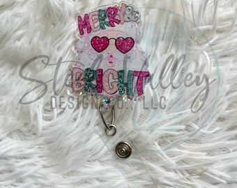 Santa badge reel, Merry and Bright Badge Reel, Merry & Bright Badge Reel, Christmas Badge Reel, Winter Badge Reel