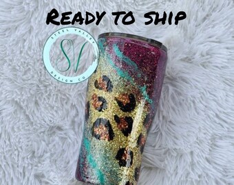Leopard Swirl Tumbler, Gypsy Swirl Tumbler, Leopard Tumbler, Ready to ship tumbler