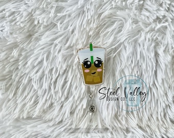 Iced Coffee Badge Reel, Coffee Badge Reel