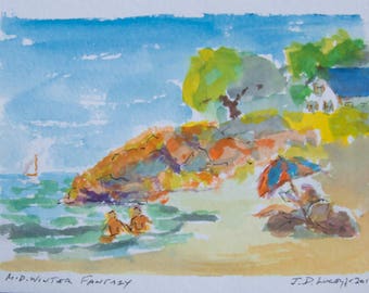 Incl Poinsettia with Candle Original Watercolor Sketch 5 x 7 Mat /& Mount