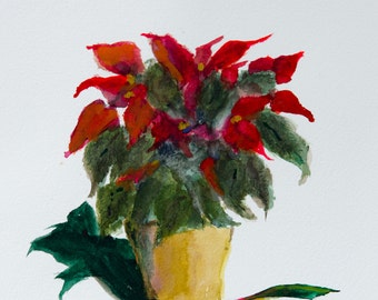 Incl Poinsettia with Candle Original Watercolor Sketch 5 x 7 Mat /& Mount