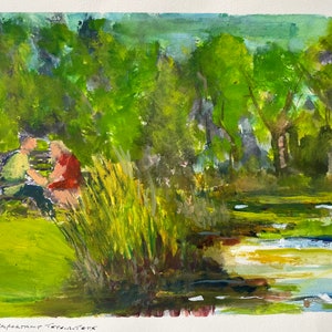 An Important Tête-à-Tête - Original Watercolor Sketch - 9 x 12 - Cape Ann, Massachusetts - Incl. Mat & Mount
