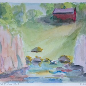 The Old Quarry Pond - Original Watercolor Sketch - 9 x 12 - Incl. Mat & Mount. Cape Ann, Ma.