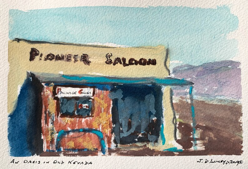 Incl Original Watercolor Sketch An Oasis in Old Nevada 5 x 7 Mat /& Mount