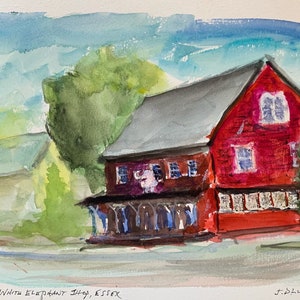 The White Elephant Shop Essex, MA - Original Watercolor Sketch - 9 x 12 - Cape Ann - Incl. Mat & Mount