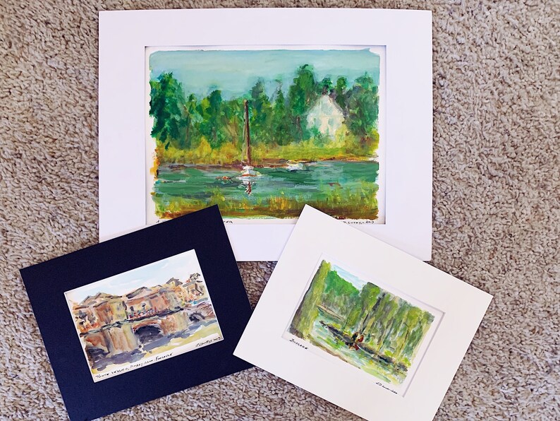 Welshpool Mat /& Mount 9 x 12 St Timothy\u2019s Church N.B Original Watercolor Sketch Incl