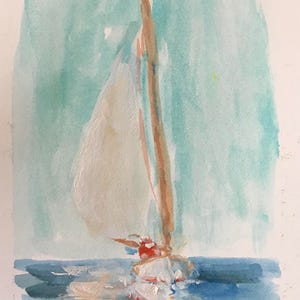 Santa at Sea- Original Watercolor Sketch -  5 x 7 - Santa Sailing! - Incl. Mat & Mount