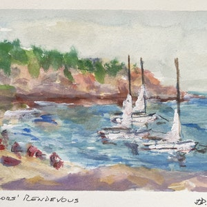 A Sailors’ Rendezvous - Original Watercolor Sketch - Massachusetts, 5 x 7 - Incl. Mat & Mount