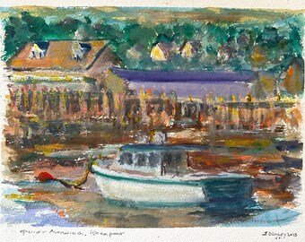 Quiet Morning, Rockport - Original Watercolor Sketch - 9 x 12 - Incl. Mat & Mount. Cape Ann, MA.