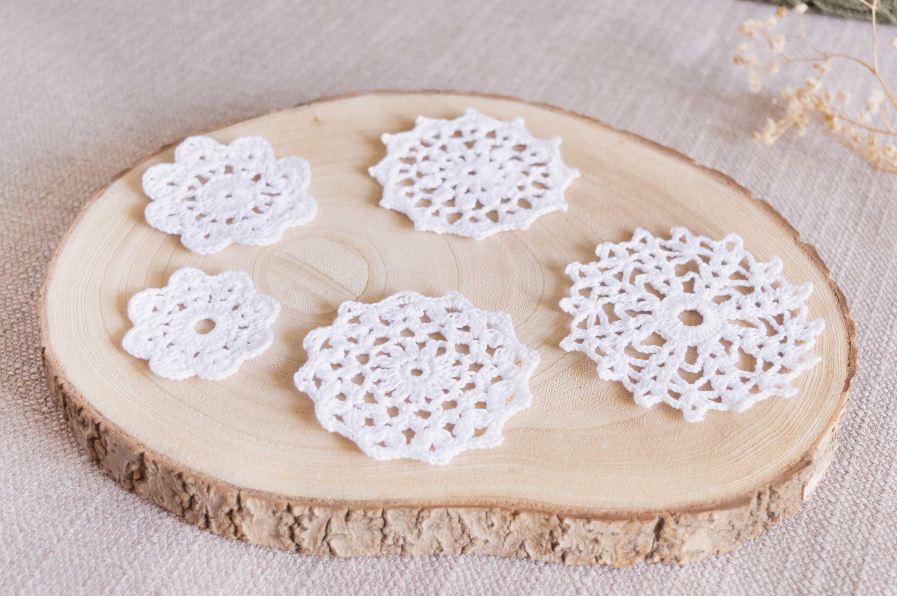 Lot De 6 Napperons Ronds Crochetés Main - Coton Blanc 9cm - Fait Main Français