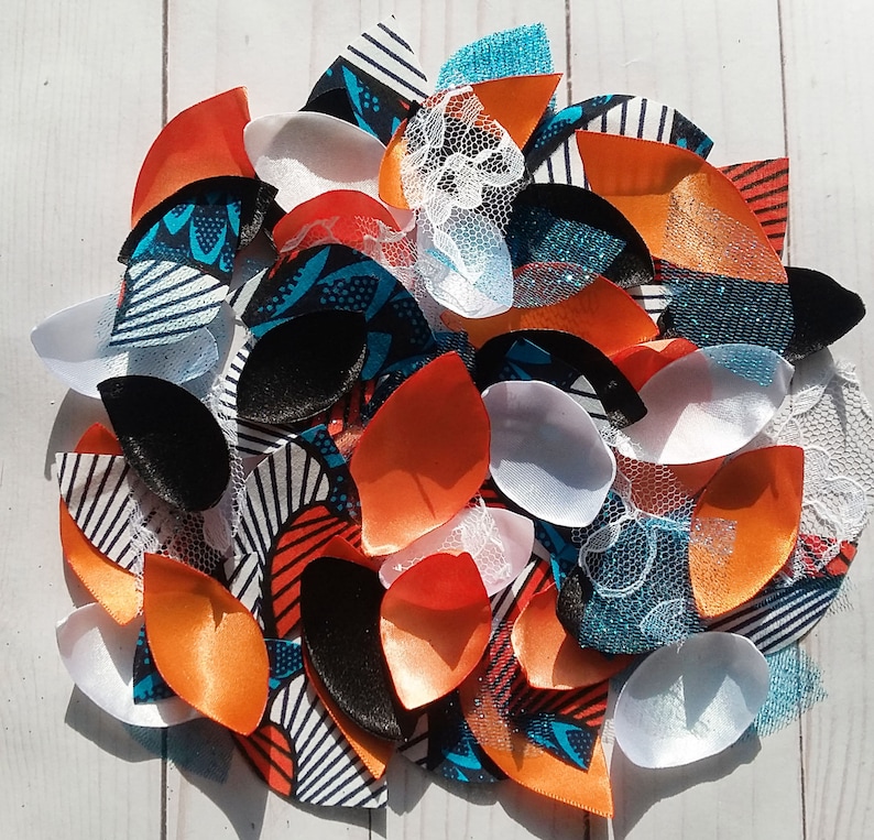 Teal Orange Ankara Fabric Leaves Satin Leaf Appliques Etsy