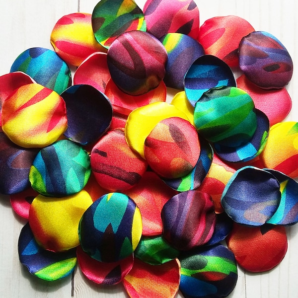 Rainbow Wedding Satin Rose Petals, Multicolor, LGBT Gay Pride Decor, Flower Girl, Silk Petals, Cake Table, Rainbow Artificial Petals