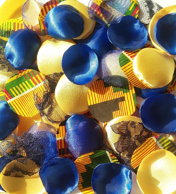 Blue Yellow Gold African Kente Wedding Rose Petals Sweetheart