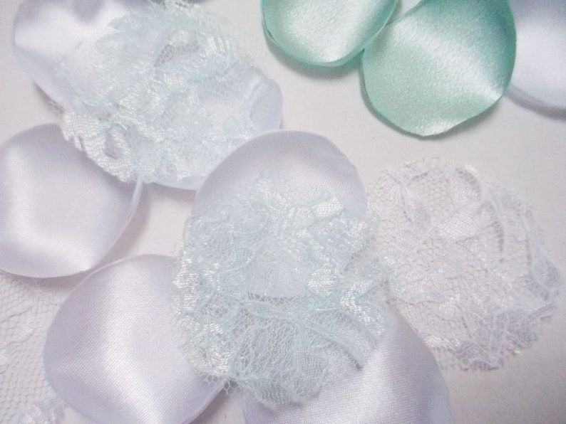 Quinceanera Sweet 16 Decor Crafting Flower Girl Scatter Petals Wedding Decor Bridal Decor Wedding Rose Petals Satin Teal White Petals