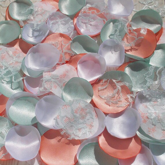 Peach Mint Green Satin Rose Petals Sweetheart Table Scatter Etsy