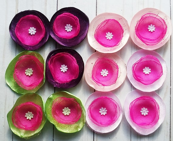 Fuchsia Green Flower Appliques Sew On Flowers Wedding Silk