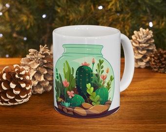 Cute Terrarium Jar Ceramic Mug, Plant Coffee Mug, Nature Mug, Terrarium Tea Cup, Succulent Mug, Garden Mug, Plant Collector, Cactus Mug