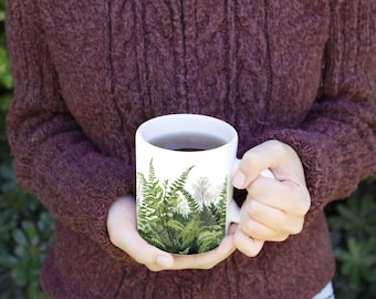 Fern Covered Forest Floor Mug, Fern Coffee Mug, Fern Leaf, Cottagecore, Botanical Tea Cup, Relaxing Green Design, Fern Tea Mug, Plant Mug