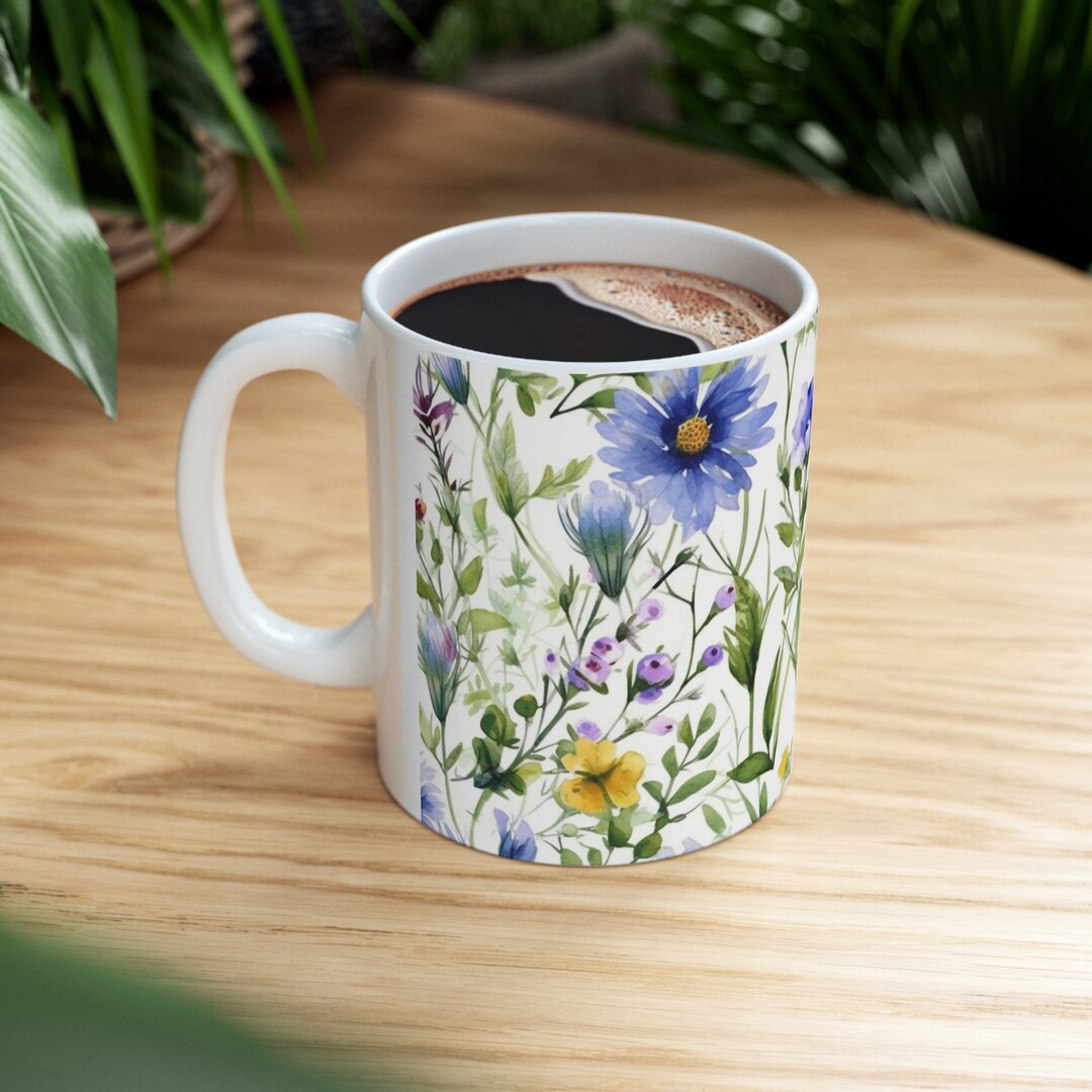 Watercolor Wildflower Pattern Coffee Mug, Floral Mug, Cottagecore ...