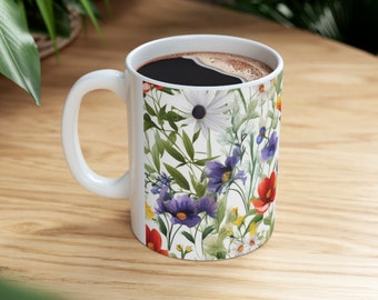 Watercolor Wildflower Coffee Mug, Floral Mug, Cottagecore Nature Mug, Botanical Tea Cup, Boho Tea Cup, Boho Mug, Vintage Flower Mug, Nature